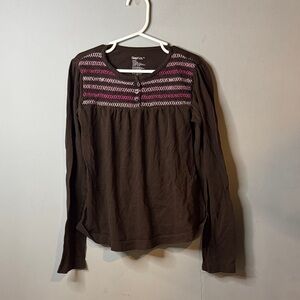 GAP Brown Long Sleeve Top with Pink Accents